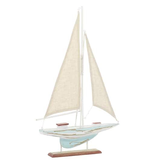 22&#x22; Brown Wood Coastal Sailboat Sculpture